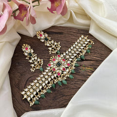 Vriksham Designer AD Stone High Neck Choker-White Red-Green Bead-Pearl-G15793