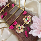 Vriksham Dual Peacock Chandbali Style Earring-Red Green & White-G18227