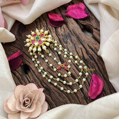 Vriksham Floral Design Jada Billai- Red White & Green-Pearls & Green Bead-G21025