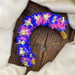 Vriksham Blue Pink Veni with Gold Beads-Flower Accessory-H880