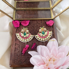 Vriksham Dual Peacock Chandbali Style Earring-Red Green & White-G18227
