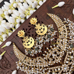 Vriksham Regal White Look Kundan Jadau Neckpiece-Rice Pearl-Aqua Green Bead-J4111