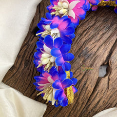 Vriksham Blue Pink Veni with Gold Beads-Flower Accessory-H880