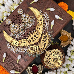 Vriksham Regal White Look Kundan Jadau Neckpiece-Rice Pearl-Aqua Green Bead-J4111