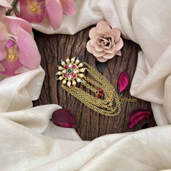 Vriksham Floral Design Multi Color Bead Jada Billai- Red White-Gold Chain & Red Bead-G21024