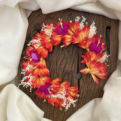 Vriksham Orange And Pink Veni with Beads-Flower Accessory-H881