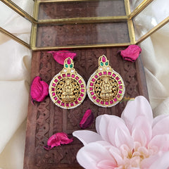 Vriksham Exquisite Stud Style Lakshmi Earring-Red Green-G18231