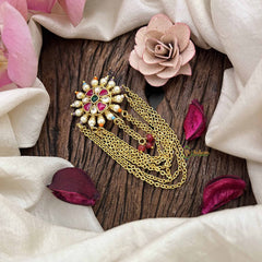 Vriksham Floral Design Multi Color Bead Jada Billai- Red White-Gold Chain & Red Bead-G21024