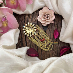 Vriksham Floral Design Multi Color Bead Jada Billai- Red White-Gold Chain & Red Bead-G21024