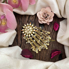 Vriksham Floral Design Multicolor Bead Jada Billai- White-Pearls Line Drop-G21022