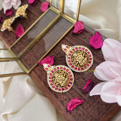 Vriksham Exquisite Stud Style Lakshmi Earring-Red White-G18232