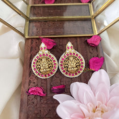 Vriksham Exquisite Stud Style Lakshmi Earring-Red White-G18232