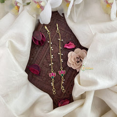 Vriksham Lotus Single Strand Kundan Jadau Pearl Maatil-Red Green-J3054