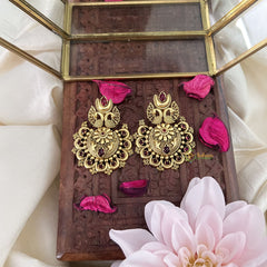 Vriksham Elegant Gold Look Alike Dual Peacock Earring-Red-G18241