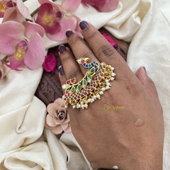 Vriksham Unique Peacock Jadau Kundan Finger Ring-Pearls-J3409