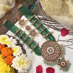 Vriksham Peacock Design green Beaded Necklace-Aqua Green Bead-G19130