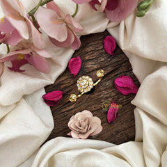 Vriksham Gold Look Alike Floral Dual Finger Ring- White-G20076