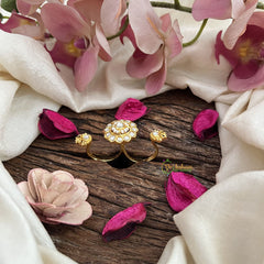 Vriksham Gold Look Alike Floral Dual Finger Ring- White-G20076