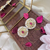 Vriksham Exquisite Pearl Round Shape Earring-Red-G18333