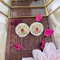 Vriksham Exquisite Pearl Round Shape Earring-Red-G18333