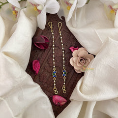 Vriksham Small Lotus Single Strand Kundan Jadau Pearl Maatil-Blue Green-J3052