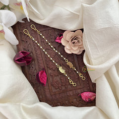 Vriksham Small Lotus Single Strand Kundan Jadau Pearl Maatil-Blue Green-J3052