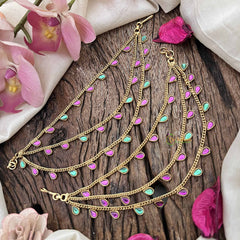 Vriksham Leaf Style Red & Green Stone 3 Layered Strand Maatil-G21021