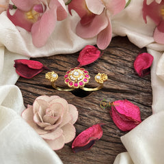 Vriksham Gold Look Alike Floral Dual Finger Ring-Red & White-G20075