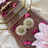 Vriksham Antique Floral Stud Earring-White Green-G18234