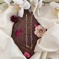 Vriksham Small Lotus Single Strand Kundan Jadau Pearl Maatil-Red Blue-J3050