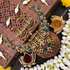 Vriksham Classic Lakshmi AD Stone Gold Bead & Green Red Accents Short Neckpiece-G21508