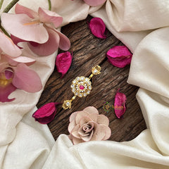 Vriksham Gold Look Alike Floral Dual Finger Ring-Red & White-G20077