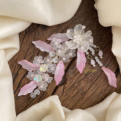 Vriksham White and Light Pink Floral Leaf Beaded Bridal Hair Accessories-H940