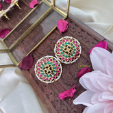 Vriksham Antique Floral Stud Earring-Red Green-G18233