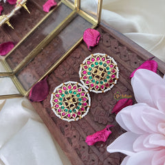 Vriksham Antique Floral Stud Earring-Red Green-G18233