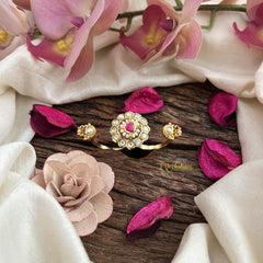 Vriksham Gold Look Alike Floral Dual Finger Ring-Red & White-G20077