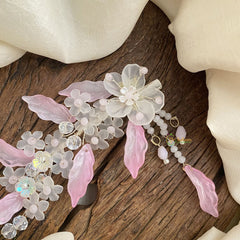 Vriksham White and Light Pink Floral Leaf Beaded Bridal Hair Accessories-H940