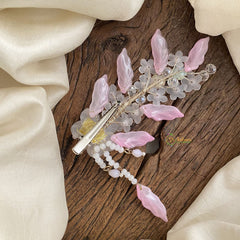 Vriksham White and Light Pink Floral Leaf Beaded Bridal Hair Accessories-H940