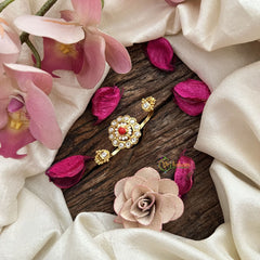 Vriksham Gold Look Alike Floral Dual Finger Ring-Coral & White-G20074