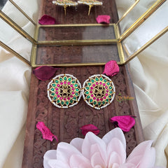 Vriksham Antique Floral Stud Earring-Green Red-G18237