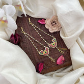 Vriksham Peacock Single Strand Kundan Jadau Pearl Maatil-Red Green-J3053