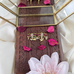 Vriksham Lotus Stud Earring-Red Green & White-Pearls-G18242