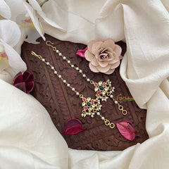 Vriksham Unique Designer Single Strand Kundan Jadau Pearl Maatil-Red Green & White-J3055