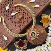 Vriksham Designer peacock & Floral Multi-Layered Gold Chain Hasli Choker Neckpiece-Pearls-G21513