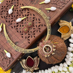 Vriksham Designer peacock & Floral Multi-Layered Gold Chain Hasli Choker Neckpiece-Pearls-G21513