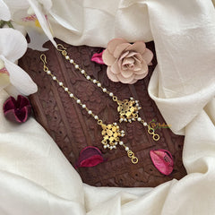 Vriksham Unique Designer Single Strand Kundan Jadau Pearl Maatil-Red Green & White-J3055