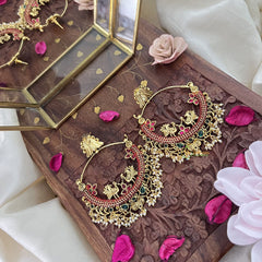 Vriksham Royal Kemp Red Green Chandbalis-Pearls-G997