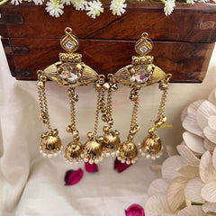 Vriksham Classic Gold Plated with Glass Inlay and Pearl Drops Earrings -G22083