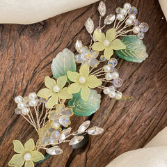 Vriksham Yellow Flower & Leaf Beaded Bun Juda Bridal Brooch for Hairstyle-H908