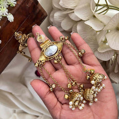 Vriksham Classic Gold Plated with Glass Inlay and Pearl Drops Earrings -G22083